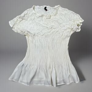 Babette SF Top Size XS Ivory White Crinkle Pleated Art To Wear Blouse Lagenlook